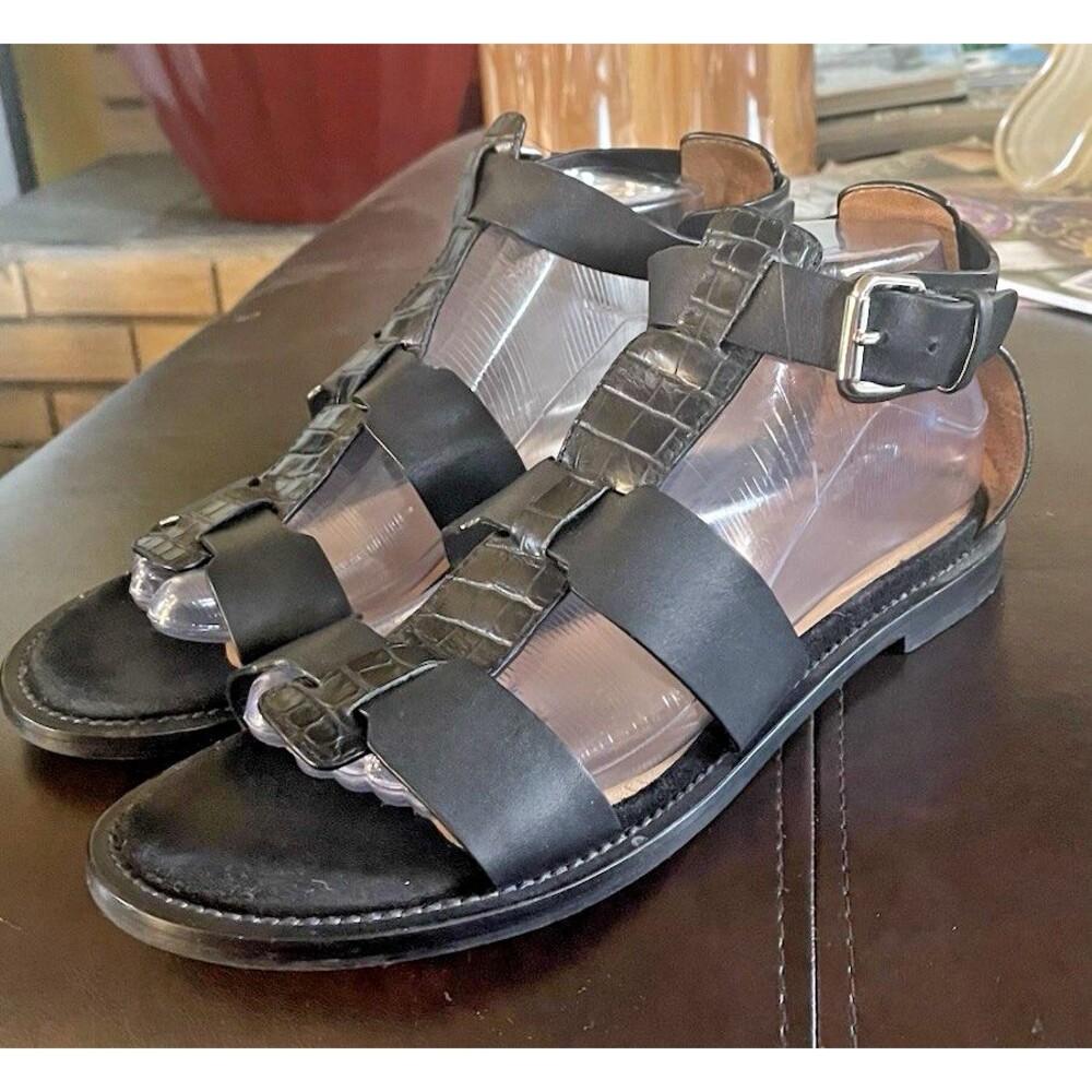 Aquatalia Women’s Black Gladiator Leather Ankle Sandals Size 8.5 Made in Italy